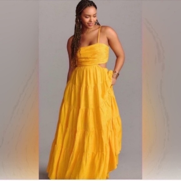 Anthropologie Let Me Be Cutout Maxi Mango Dress s L